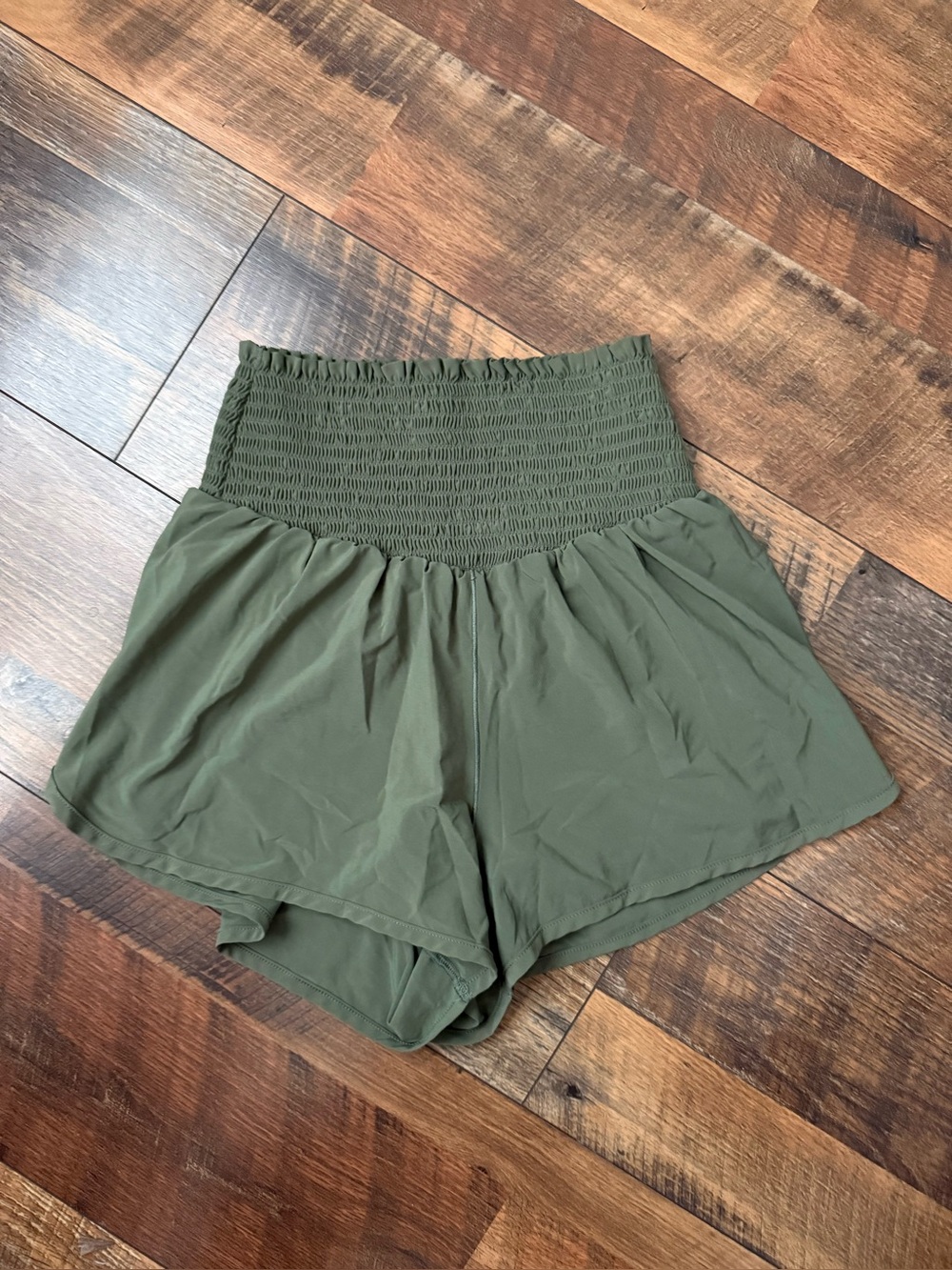 Offline by Aerie High-Waisted Smocked  Olive Green Women’s Shorts